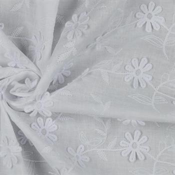 Cotton voile embroidery Flowers, White