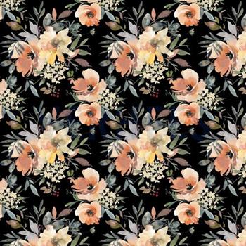 French terry Digital Flowers, Black