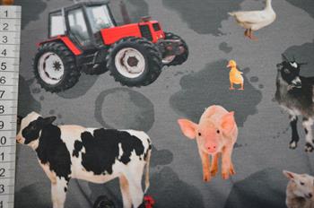 Økotex bomulds jersey m/Traktor og gårdens dyr
